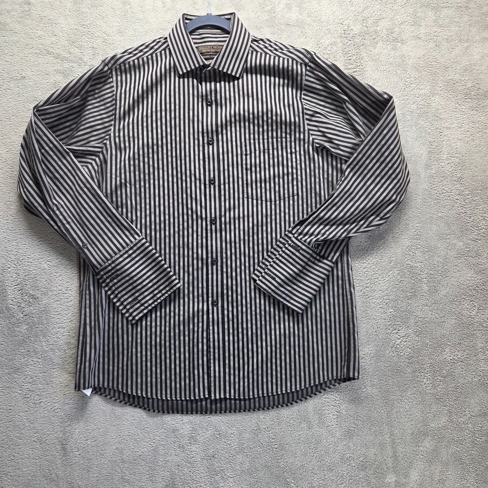 Donald J. Trump Signature Dress Shirt Mens 16 Button Down Gray Striped